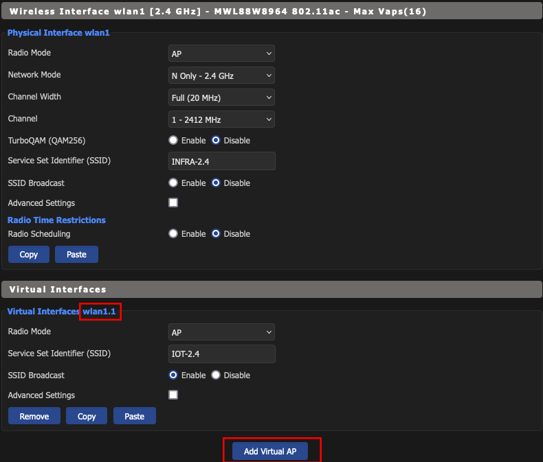 Add 2.4 GHZ Virtual Access Points