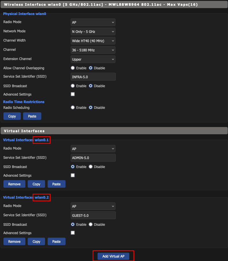 Add 5.0 GHZ Virtual Access Points